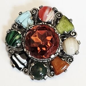 Vintage Scottish Celtic Circle Multicolor Gemstone MIRACLE Brooch